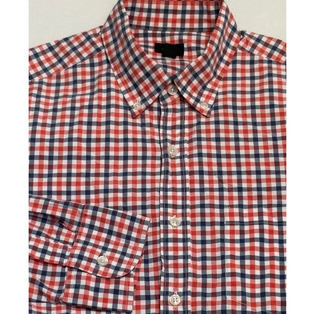J.Crew Button Down Shirt Mens Size M‎ Gingham Check Red Navy Blue Cotton Pocket